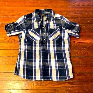 Harley Davidson women’s size small plaid shirt blue white